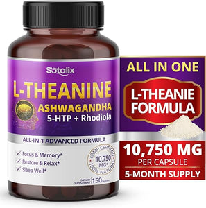 Sotalix L-Theanine Supplement 10,750mg with Ashwagandha 5-HTP + Rhodiola - Focus & Memory, Restore & Relax, Sleep Quality - USA Made & Tested (150 Count (Pack of 1)) in Pakistan