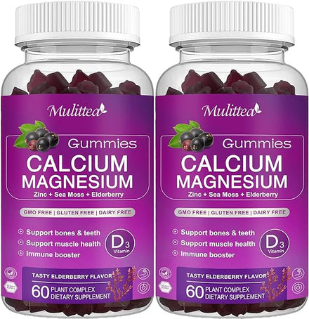 Calcium Magnesium Zinc Gummies with High Absorption Magnesium Glycinate 200mg, Potassium -Plant Complex Calcium Supplement w/ D3 & Sea Moss for Bone, Muscles, Calm Mood & Sleep Support* (2 Pack) in Pakistan