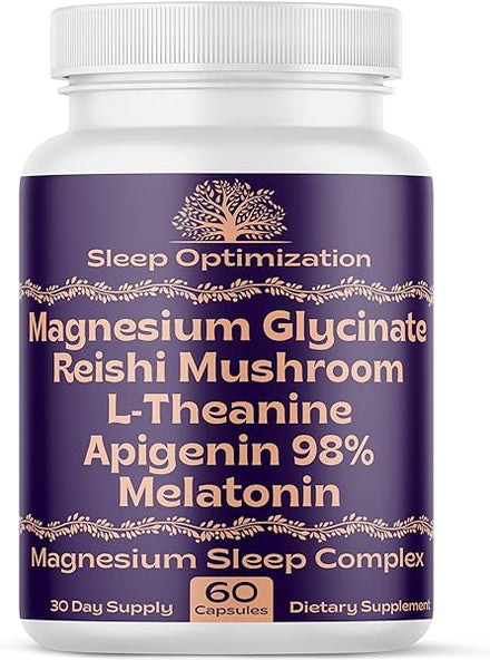 Magnesium Sleep Supplement with Magnesium Glycinate 500mg Reishi Mushroom 350mg L Theanine 300mg Apigenin 50mg Melatonin 3mg - Natural Sleep Aid for Deep Sleep, Sleep Support, Relaxation - Made in USA in Pakistan