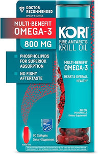 Kori Krill Antarctic Krill Oil Omega 3 Supplement, EPA & DHA, Krill Oil Supplements with Superior Absorption vs. Fish Oil, 800 mg, 90 softgels in Pakistan