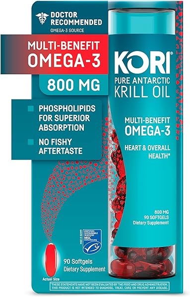 Kori Krill Antarctic Krill Oil Omega 3 Supplement, EPA & DHA, Krill Oil Supplements with Superior Absorption vs. Fish Oil, 800 mg, 90 softgels in Pakistan in Pakistan