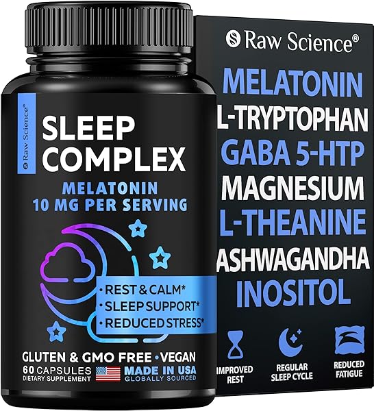 Sleep Support Extra Strength Melatonin 10mg Tablets - Supplement with Ashwagandha, L Tryptophan, L Theanine, GABA Calm, Passion Flower, Chamomile, Lemon Balm & Magnesium to Fall Asleep - 60 Capsules in Pakistan in Pakistan