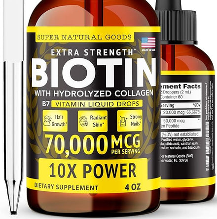 Liquid Biotin & Collagen Hair Growth Drops 70,000mcg (4oz) Supports Healthy & Radiant Skin, Strong Nails - High Potency Supplements - Vitamins for Women & Men in Pakistan