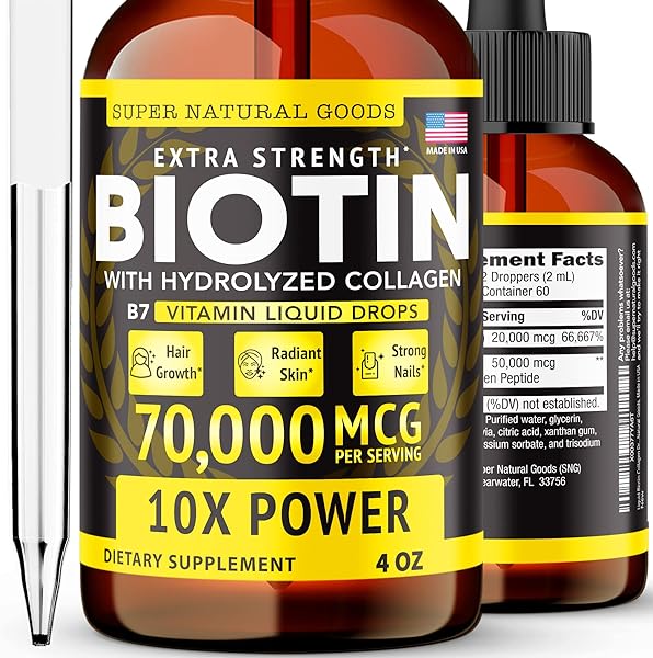 Liquid Biotin & Collagen Hair Growth Drops 70,000mcg (4oz) Supports Healthy & Radiant Skin, Strong Nails - High Potency Supplements - Vitamins for Women & Men in Pakistan in Pakistan