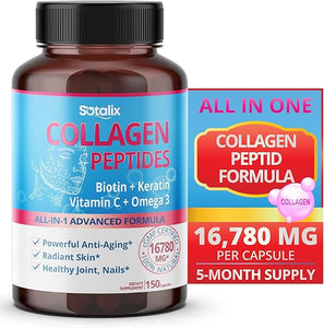 Collagen Peptides 16,780 mg with Biotin + Keratin, Vitamin C + Omega 3 - Radiant Skin, Healthy Joint, Nails - USA made & tested (150-day supply) in Pakistan