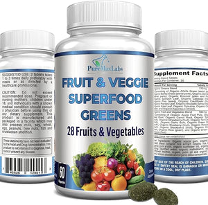 Fruit and Veggie Superfood Greens - 28 Fruits and Vegetables incl. Alfalfa, Barley Grass, Spirulina, Beet Root, Tart Cherry, Concentrated Natural Antioxidants- 60 Tablets in Pakistan