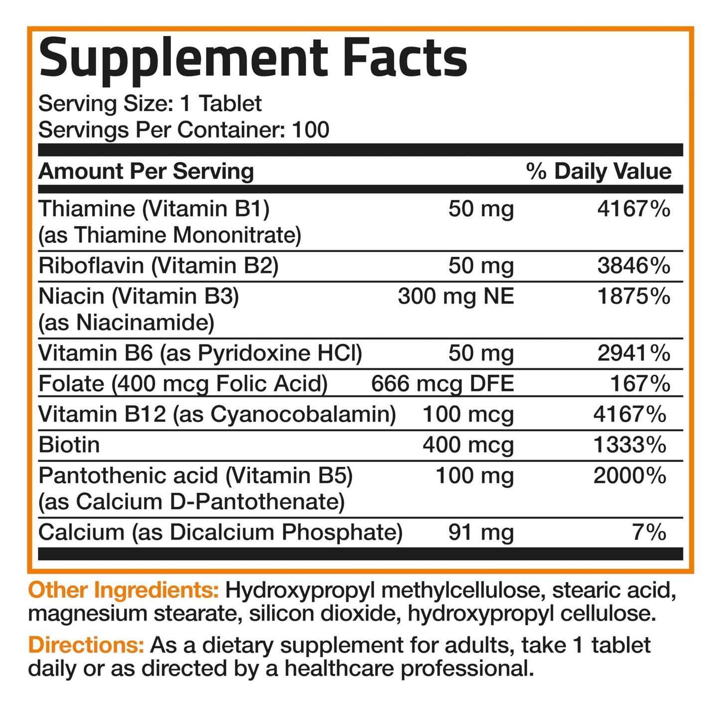 Bronson Super B Vitamin B Complex Sustained Slow Release (Vitamin B1, B2, B3, B6, B9 - Folic Acid, B12) Contains All B Vitamins 100 Tablets