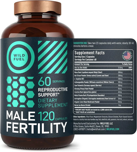 Male Fertility Supplement Prenatal Vitamins and Minerals - Wild Fuel Maca Root and L Arginine Plus Naturals Mens Prenatal Vitamins - Fertile Conception Fertility Support Supplements - 120 Capsules in Pakistan