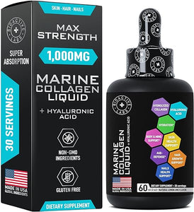Liquid Marine Collagen Peptides with 10mg Hyaluronic Acid Supplement - 1,000mg Hydrolyzed Collagen Drops for Skin, Hair, Joints Support - Liquid Collagen For Women And Men - 30-Day Collagen Drink in Pakistan