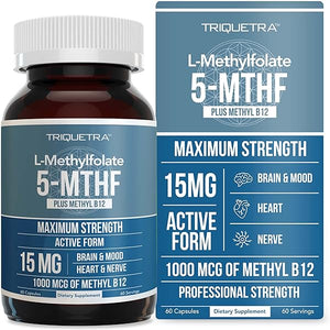 L Methyl Folate 15mg plus Methyl B12 Cofactor - Professional Strength, Active 5-MTHF Form - Supports Mood, Methylation, Cognition – Bioactive forms of Vitamin B9 & B12 (60 Capsules) in Pakistan
