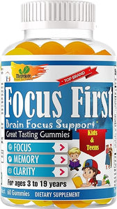 Focus First Kids Focus Support Gummies, Kids Brain Booster Focus Vitamins for Kids, Memory Booster Gummies for Brain with DHA/EPA Omega 3 6 9-60ct in Pakistan