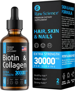 Liquid Collagen & Biotin Drops for Hair Growth - Natural Biotin and Collagen Vitamins for Skin, Hair, and Nail Health for Women & Men - Made in USA – No GMO’s, Responsibly Sourced Biotin Supplement