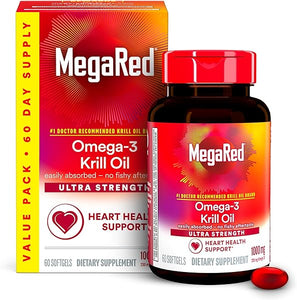 MegaRed #1 Doctor Recommended Krill Oil Brand - 1000mg Omega 3 Supplement with EPA, DHA, Astaxanthin & Phospholipids, Supports Heart, Brain, Joint and Eye Health, No Fish Aftertaste 60 Softgels in Pakistan