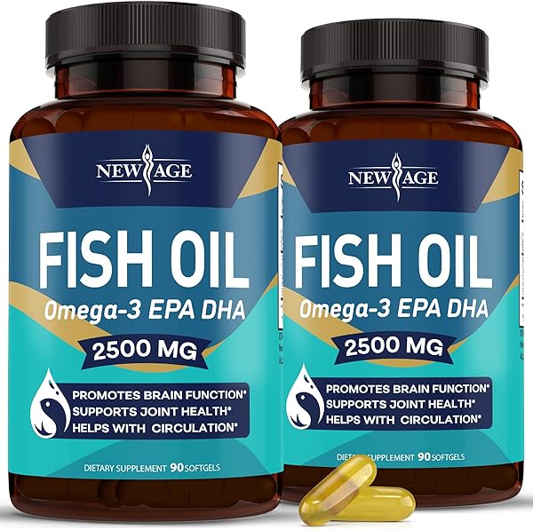 NEW AGE Omega 3 Fish Oil 2500mg Supplement Immune & Helath Support – Promotes Joint, Eye & Skin Health - Non GMO - EPA, DHA Fatty Acids Gluten Free (180 Softgels (Pack of 2)) in Pakistan in Pakistan