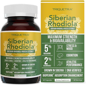 Siberian Rhodiola: Max Strength Rhodiola Rosea - 5% Rosavins, 2% Salidroside - BioPerine Absorption Enhancement, Grown in Siberia, DNA Verified - Reduce Stress, Enhance Energy & Cognition (60 Count) in Pakistan
