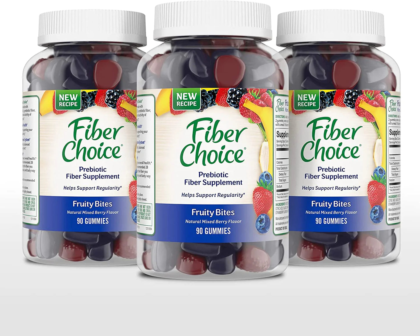 Fiber Choice Fruity Bites Daily Prebiotic Fiber Supplement Gummies, Mixed Berry, 90 Count