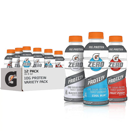 Gatorade Zero With Protein, 10g Whey Protein Isolate, Zero Sugar, Electrolytes, Glacier Cherry, 16.9 Fl Oz, 12 Pack