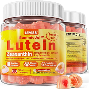 Sugar-Free Lutein & Zeaxanthin 25mg Filled Gummies with Bilberry, Astaxanthin, Vitamin A, C & E - 7 in 1 Eye Health Vitamins Supplements for Adults - Vision, Macular & Brain Health - Vegan, 60 Count in Pakistan