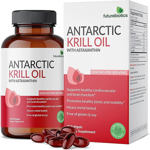 Futurebiotics Antarctic Krill Oil 1000mg with Omega-3s EPA, DHA, Astaxanthin and Phospholipids - 100% Pure Premium Krill Oil Heavy Metal Tested, Non GMO – 90 Softgels (45 Servings) in Pakistan