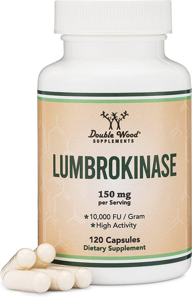 Lumbrokinase Enzymes Supplement - 120 Capsules (Max Activity 10,000 FU / Gram) 150mg per Serving (No Fillers) for Cardiovascular and Blood Circulation Support by Double Wood Supplements in Pakistan