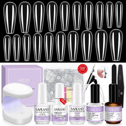 Acrylic Nail Kit Nail Extensions Kit, Glue, Coffin Nails Tips with Nail Glue Gel and Lamp, Nail Art