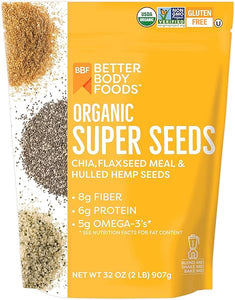 BetterBody Foods Superfood Organic Super Seeds - Chia Flax & Hemp Seeds, Blend of Organic Milled Flax Seed Organic Hemp Hearts, Add to Smoothies Shakes & More, 2lb, 32 oz in Pakistan