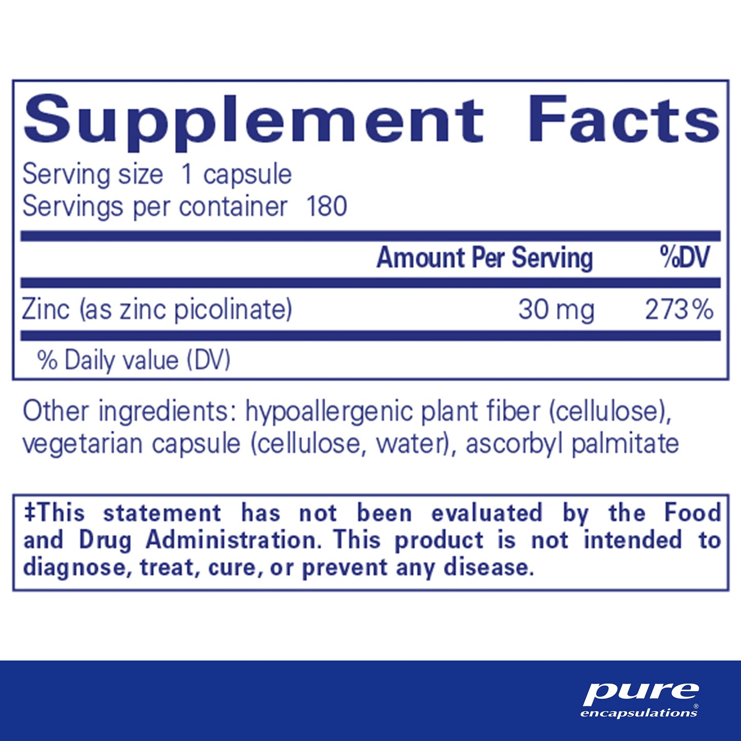 Pure Encapsulations Zinc 30 mg - Highly Absorbable - for Immune System Support - Zinc Picolinate - 180 Capsules