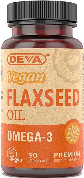 DEVA Vegan Omega-3 Flaxseed Oil Supplement - 1000 MG Per Serving - Cold-Pressed & Unrefined - Fish Oil Alternative - with Omega-3 ALA - 90 Capsules, 1-Pack in Pakistan
