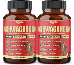 2 Packs - 60 Capsules Ashwagandha Capsules - High Concentrated Equivalent to 5200 mg Dry Herbs - 5in1 Formula Ashwagandha, Turmeric, Rhodiola Rosea, Ginger, Black Pepper - 4 Month Supply in Pakistan