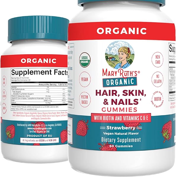 MaryRuth's Hair Skin and Nail | USDA Organic | Biotin Gummy with Vitamin C and E | for Ages 14+ | 60 Count in Pakistan