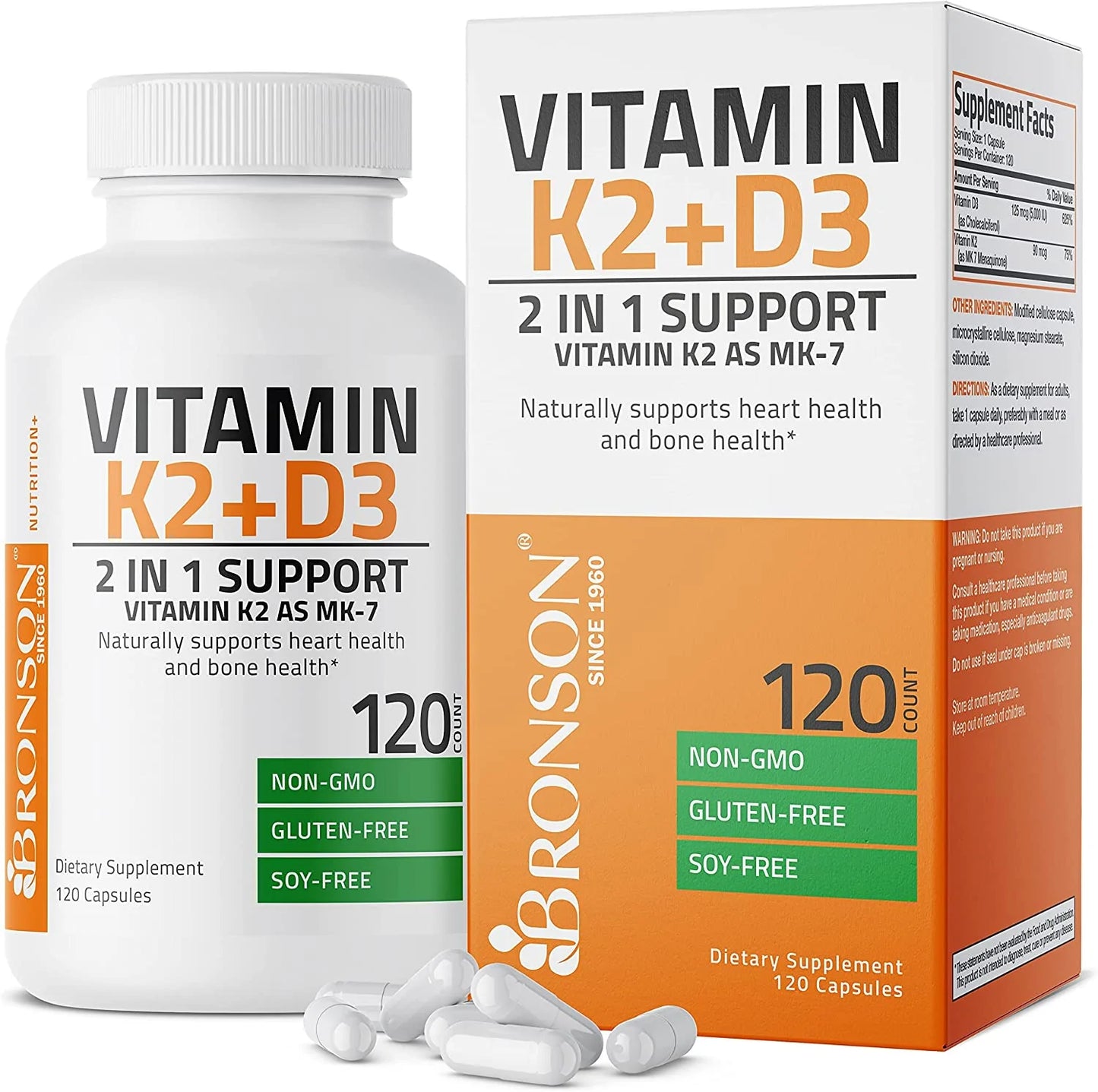 Vitamin K2 (MK7) with D3 Supplement Bone and Heart Health Non-GMO Formula 5000 IU Vitamin D3 & 90 mcg Vitamin K2 MK-7 Easy to Swallow Vitamin D & K Complex, 120 Capsules