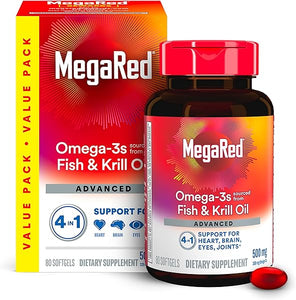 Megared Omega 3 Fish Oil & Antarctic Krill Oil Softgels for Brain, Heart, Joints & Eye Support, (80 Count Bottle), Concentrated Omega 3 Fatty Acid Supplement with EPA, DHA, Phospholipids in Pakistan