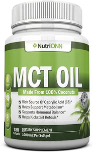 MCT Oil - 3000mg Per Serving - 180 Softgels - Made from 100% Organic Coconuts - Non GMO, Cold Pressed, Paleo Friendly Capsules - Great for Boosting Focus & Energy in Pakistan
