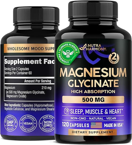 Magnesium Glycinate 1000 mg - Chelated High Absorption Supplements - Made in USA - Support Proper Sleep & Rest - Maintain Muscle & Heart Health - Natural & Vegan Pills - 120 Capsules, 2 Month Supply in Pakistan