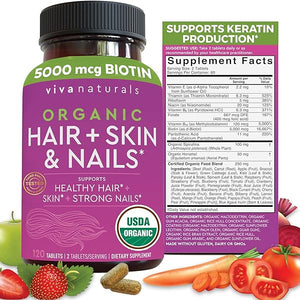 Organic Biotin Vitamins for Hair Skin and Nails Health Support - Vegetarian-Friendly Hair Skin Nails Vitamins for Women with Vitamin E & Biotin 5000mcg to Help Produce Keratin - 120 Biotin Supplement in Pakistan