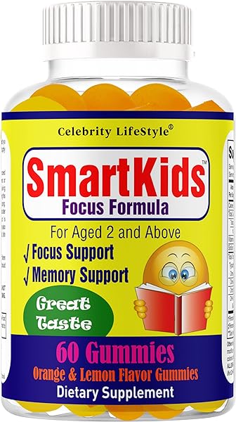 SmartKids Brain Booster Focus Gummies for Kids & Teens, Kids Brain Health Support Supplement, Brain Focus Chewable DHA and EPA Omega 3, Kids Memory Vitamins (1 Bottle) 60 Gummies in Pakistan