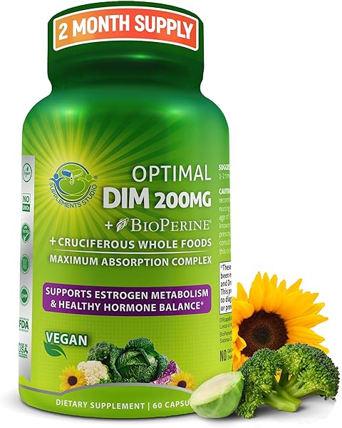 Optimal DIM 200mg Supplement for Women and Men - Made with Organic Whole Foods - Estrogen & Hormone Balance Support Diindolylmethane Complex - Maximum Absorption Delayed-Release Capsules - 60 Count in Pakistan in Pakistan