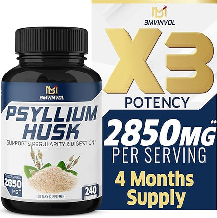 BMVINVOL Premium Psyllium Husk Capsules 2850mg - 4 Months Supply - Fenugreek, Turmeric, Ginger - Supports Digestive Health and Regularity - 240 Capsules in Pakistan