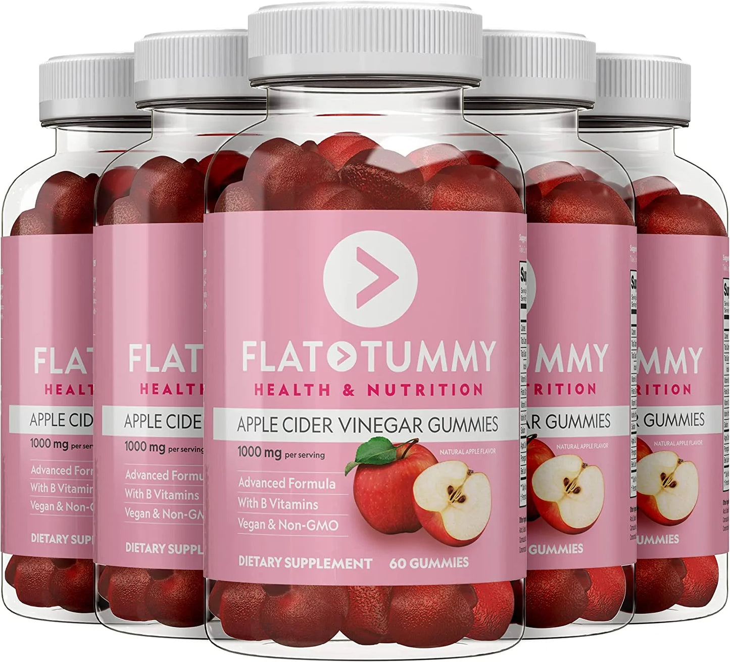 Flat Tummy Apple Cider Vinegar Gummies, 60 Count – Boost Energy, Detox & Support Gut Health – Vegan, Non-GMO – ACV Gummies with Mother - Made with Apples, Beetroot, Vitamin B9, Vitamin B12, Superfoods
