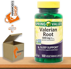 Spring Valley Valerian Root 500mg Vegan Capsules (Valeriana officinalis) - Dietary Supplement for Sleep Support* + Includes Venancio’sBox (Pack of 1-100 Count) in Pakistan