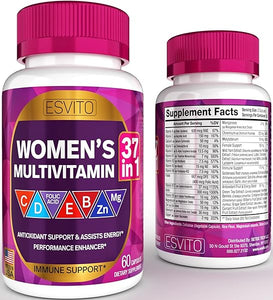 Multivitamin for Women 37 in 1 - Immune, Energy & Stress Support- Daily Vitamins for Women with Vitamin C, Vitamin B12, B6, Vit D3, E, Folic Acid, Zinc, Magnesium, Non-GMO 30 Day Supply, 60 Vegan caps in Pakistan