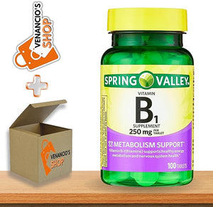 Spring Valley Vitamin B1 (Thiamine) 250mg Tablets, Supports Energy Production & Healthy Metabolism*, Helps Break Down Fats & Protein + Includes Venancio’sFridge Sticker (100 Count) in Pakistan