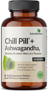Futurebiotics Chill Pill + Ashwagandha, Rhodiola, St. John’s Wort, & L-Theanine 2000 MG per Serving Stress & Mood Support - Non-GMO, 120 Vegetarian Tablets in Pakistan