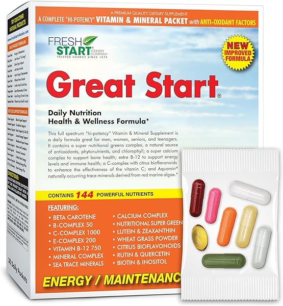 Great Start Complete Daily Vitamin Pack | Energy & Essentials | Vitamin A, B, C, D, E, B12, Biotin, Minerals, Calcium, Magnesium, Zinc, Super Greens (30 Packets) in Pakistan