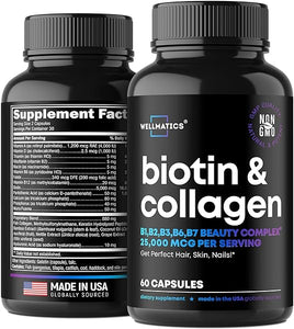 Biotin Capsules with Collagen and Keratin - 25000MCG Per Serving - Biotin Vitamins for Hair, Skin and Nails - Premium Biotin Supplement for Hair Growth for Women and Men - Metabolism Support - 60 Caps in Pakistan