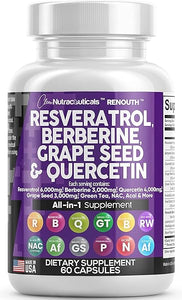 Resveratrol 6000mg Berberine 3000mg Grape Seed Extract 3000mg Quercetin 4000mg Green Tea Extract - Polyphenol Supplement for Women and Men with N-Acetyl Cysteine, Acai Extract - Made in USA 60 Caps in Pakistan