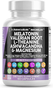 Melatonin 10mg Valerian Root 6000mg L Theanine 200mg Ashwagandha 4000mg - Sleep Support for Women and Men with Magnesium Complex, Lemon Balm, Chamomile, and Passion Flower - Made in USA 60 Caps in Pakistan