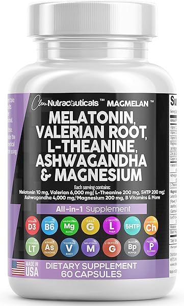 Melatonin 10mg Valerian Root 6000mg L Theanine 200mg Ashwagandha 4000mg - Sleep Support for Women and Men with Magnesium Complex, Lemon Balm, Chamomile, and Passion Flower - Made in USA 60 Caps in Pakistan in Pakistan