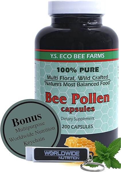 Y.S. Eco Bee Farms 100% Pure, Wild Crafted Bee Pollen Capsules - Organic Bee Pollen Vitamin Supplements Amino Acids, Organic Protein, Vitamin C, Vitamin B12 Gluten Free - 200ct with Bonus Key Chain in Pakistan in Pakistan