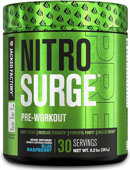 NITROSURGE Pre Workout Supplement - Energy Booster, Instant Strength Gains, Clear Focus, & Intense Pumps - Nitric Oxide Booster & Powerful Preworkout Energy Powder - 30 Servings, Blue Raspberry in Pakistan